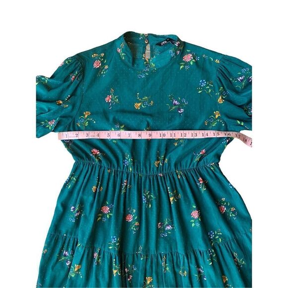 ZARA Retro Vintage Deep Emerald Green Floral Print Mini Dress - Picture 9 of 12